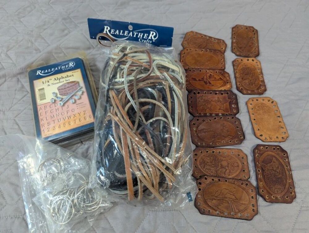 Realeather Crafts Leather Stamping Tool Kit Alphabet Set Lacing Fob Lot